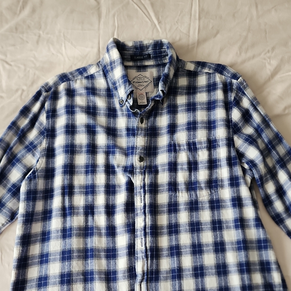 St. John's Bay Blue and White Checkered Flannel Shirt